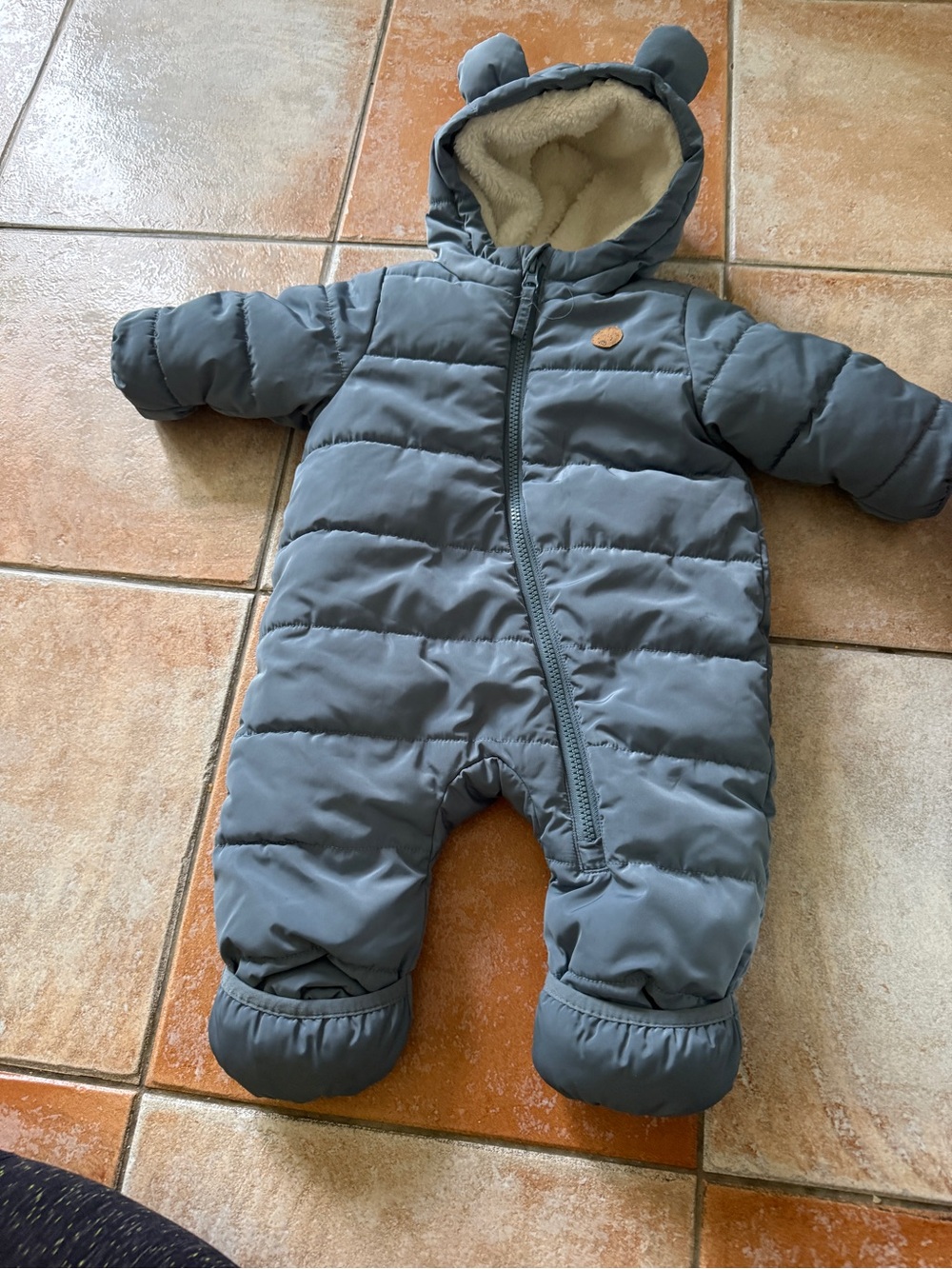 Carter's Gray Quilted Hooded Footed Snowsuit with Ear Hood